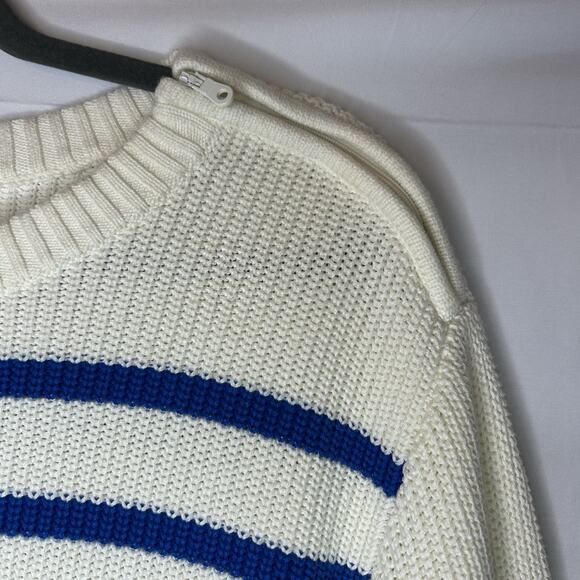 T By Talbots Womens Sweater Size MP Ivory Blue Green Stripes Thumb Hole Side Zip - Picture 3 of 13